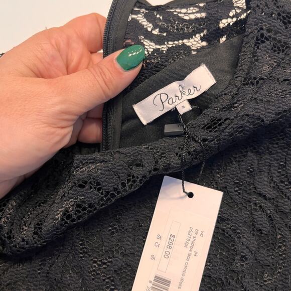 NWT PARKER Illusion Lace Sheath Tulip Hem Dress Size Small - Picture 4 of 10